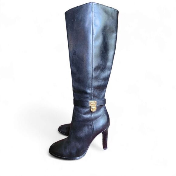 Michael Kors Boots Black Leather Knee High - Picture 1 of 9